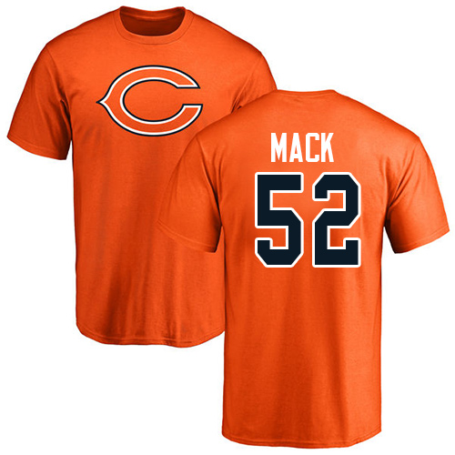 Chicago Bears Men Orange Khalil Mack Name and Number Logo NFL Football #52 T Shirt